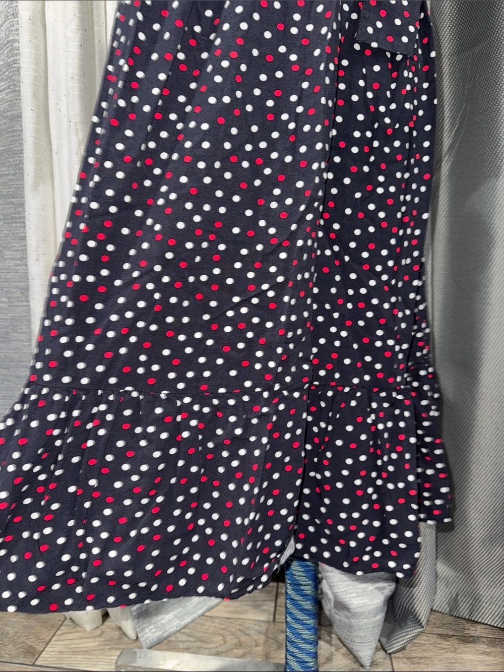 ZARA- Navy Polka Dot Wrap Midi Dress Size: XS - Picture 10 of 15